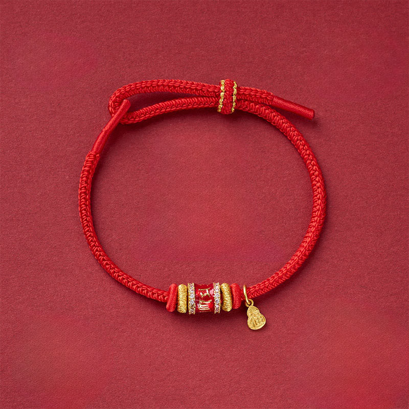 Nimara Ritual Om Mani Padme Hum Fu Character Copper Red String Luck Bracelet