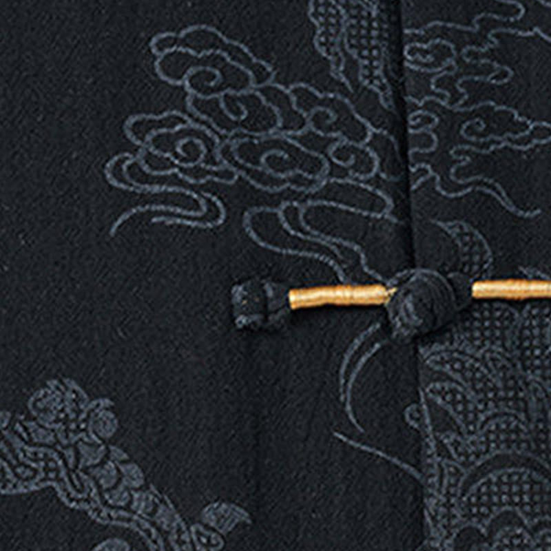 Nimara Ritual Summer Dragon Auspicious Clouds Pattern Tang Suit Men's Frog-Button Half Sleeve Cotton Shirt