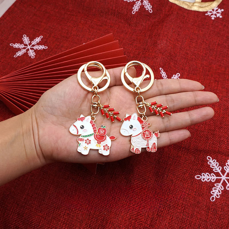 Nimara Ritual "Hoping You Have a Joyful Year" Year of the Horse Ingot Red Firecrackers Alloy Key Chain Includes Gift Message Card