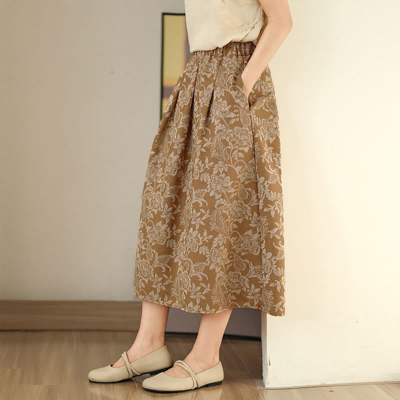 Nimara Ritual Printing Flower Paisley Pattern A-line Elastic Waist Women's Skirt With Pockets