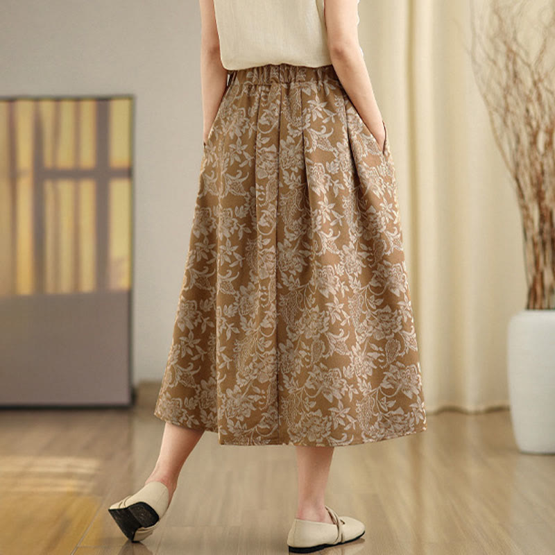 Nimara Ritual Printing Flower Paisley Pattern A-line Elastic Waist Women's Skirt With Pockets