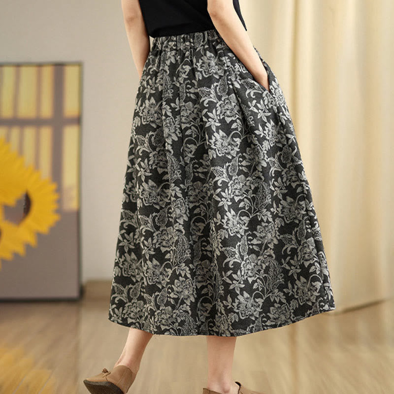 Nimara Ritual Printing Flower Paisley Pattern A-line Elastic Waist Women's Skirt With Pockets