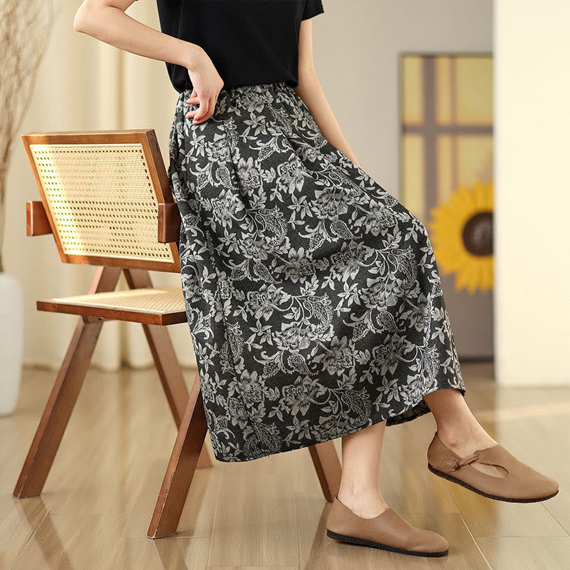 Nimara Ritual Printing Flower Paisley Pattern A-line Elastic Waist Women's Skirt With Pockets