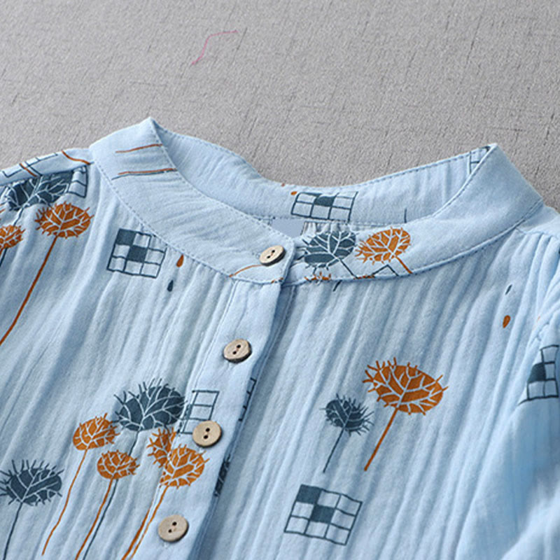 Nimara Ritual Printed Half Button DesignThree Quarter Gathered Sleeve Women's Cotton Shirt