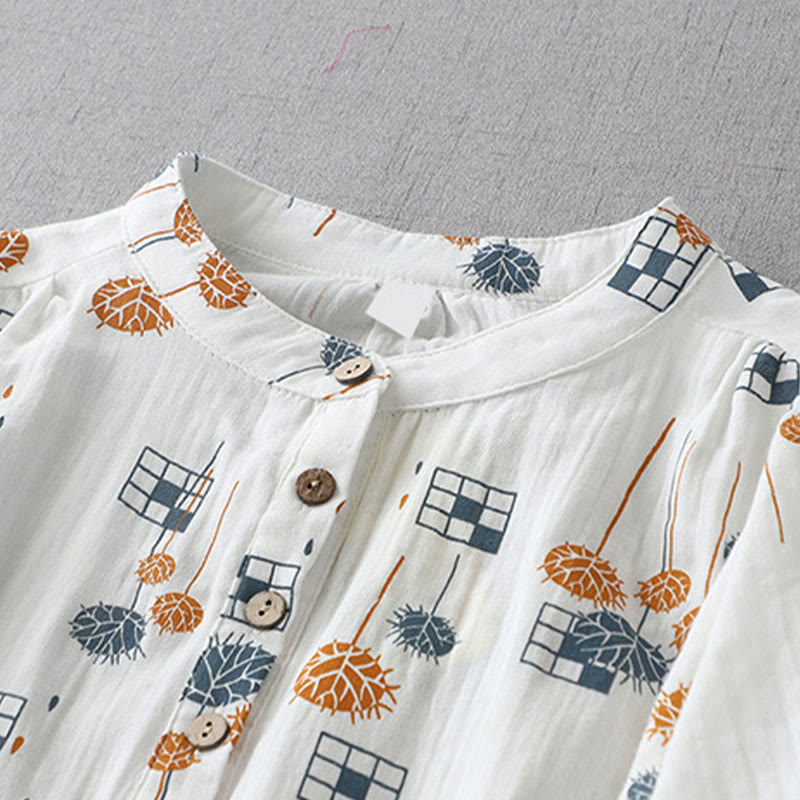 Nimara Ritual Printed Half Button DesignThree Quarter Gathered Sleeve Women's Cotton Shirt