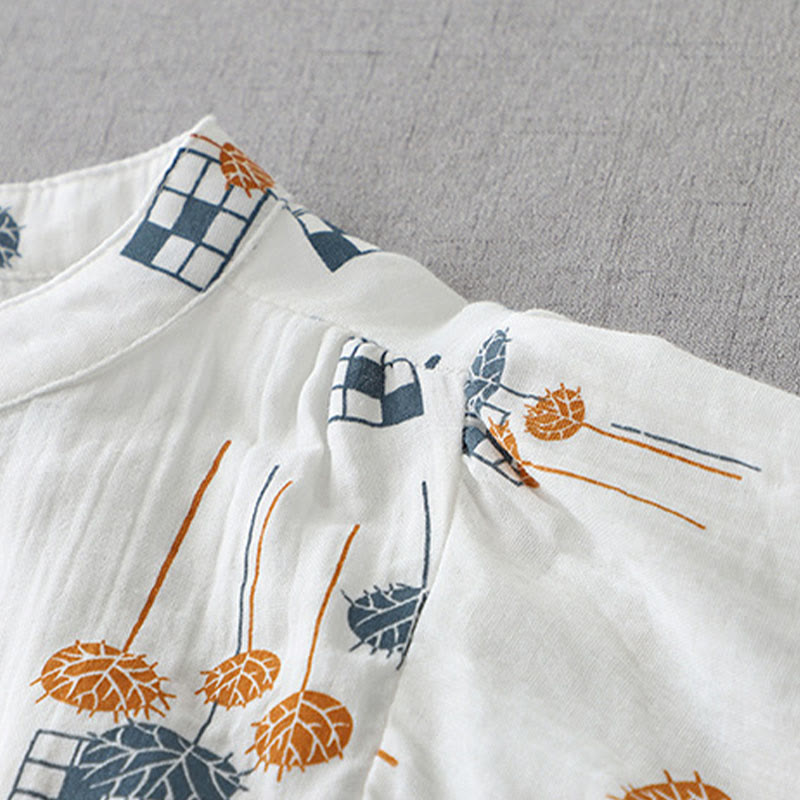 Nimara Ritual Printed Half Button DesignThree Quarter Gathered Sleeve Women's Cotton Shirt