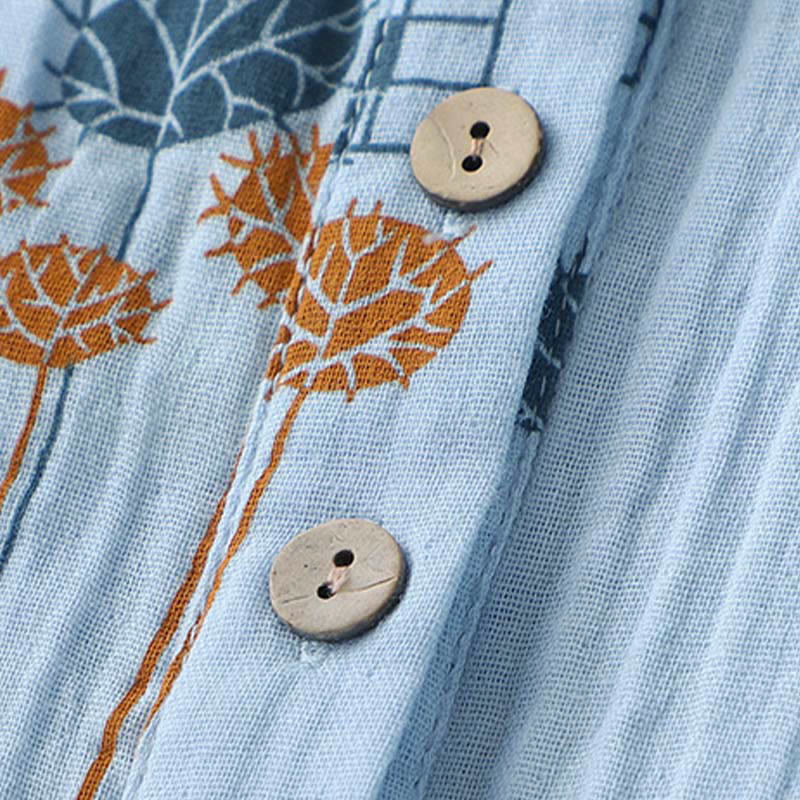 Nimara Ritual Printed Half Button DesignThree Quarter Gathered Sleeve Women's Cotton Shirt