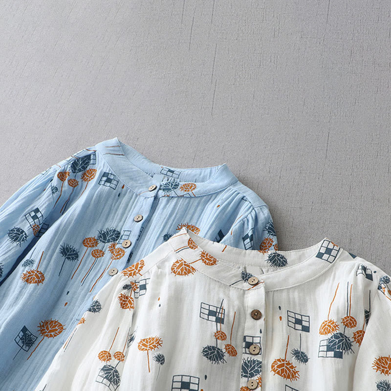 Nimara Ritual Printed Half Button DesignThree Quarter Gathered Sleeve Women's Cotton Shirt