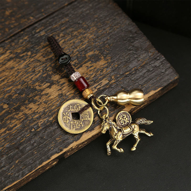 Nimara Ritual Year Of The Horse Copper Brass Five-emperor Coins Pixiu Ward Off Evil Spirits Key Chain