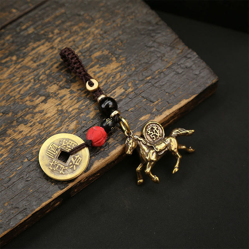 Nimara Ritual Year Of The Horse Copper Brass Five-emperor Coins Pixiu Ward Off Evil Spirits Key Chain