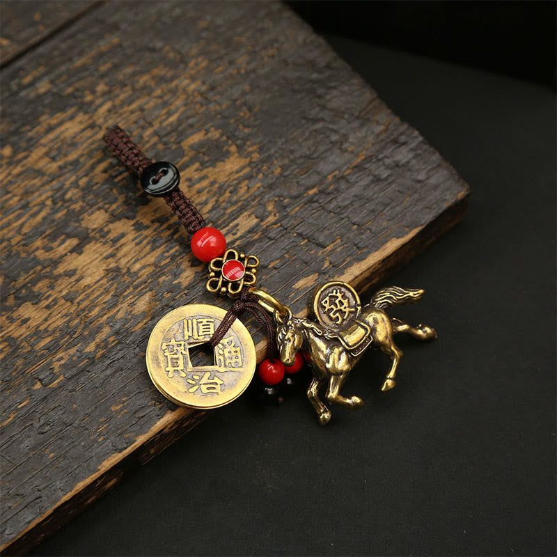 Nimara Ritual Year Of The Horse Copper Brass Five-emperor Coins Pixiu Ward Off Evil Spirits Key Chain