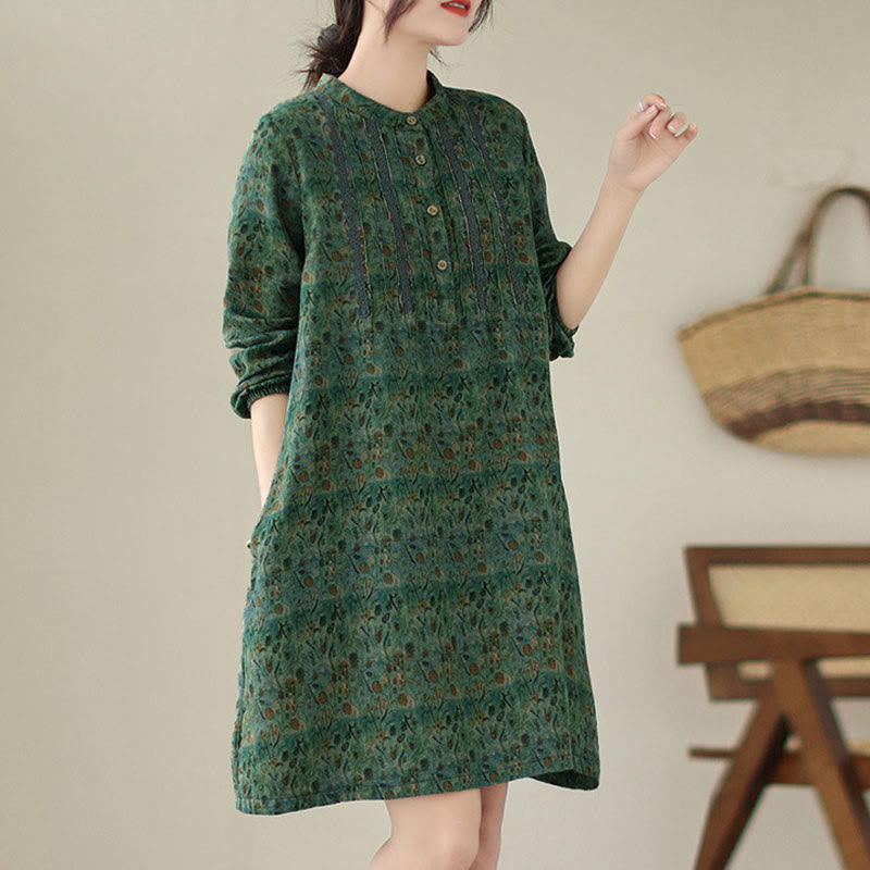Nimara Ritual Retro Printed Floral Women's Accordion Pleats Design Long Sleeve Shirt With Pockets