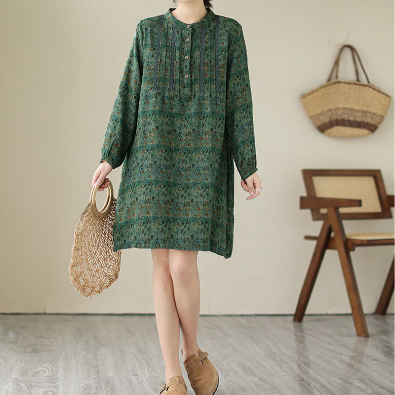 Nimara Ritual Retro Printed Floral Women's Accordion Pleats Design Long Sleeve Shirt With Pockets