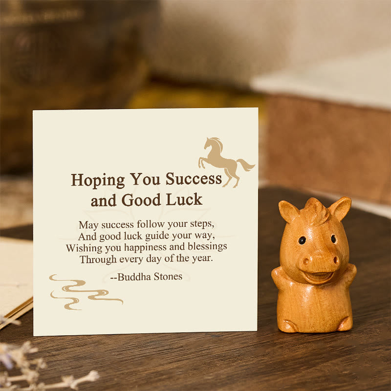 Nimara Ritual "Hoping You Success and Good Luck" Mini Year of the Horse Linden Wood Prosperity Decoration Includes Gift Message Card