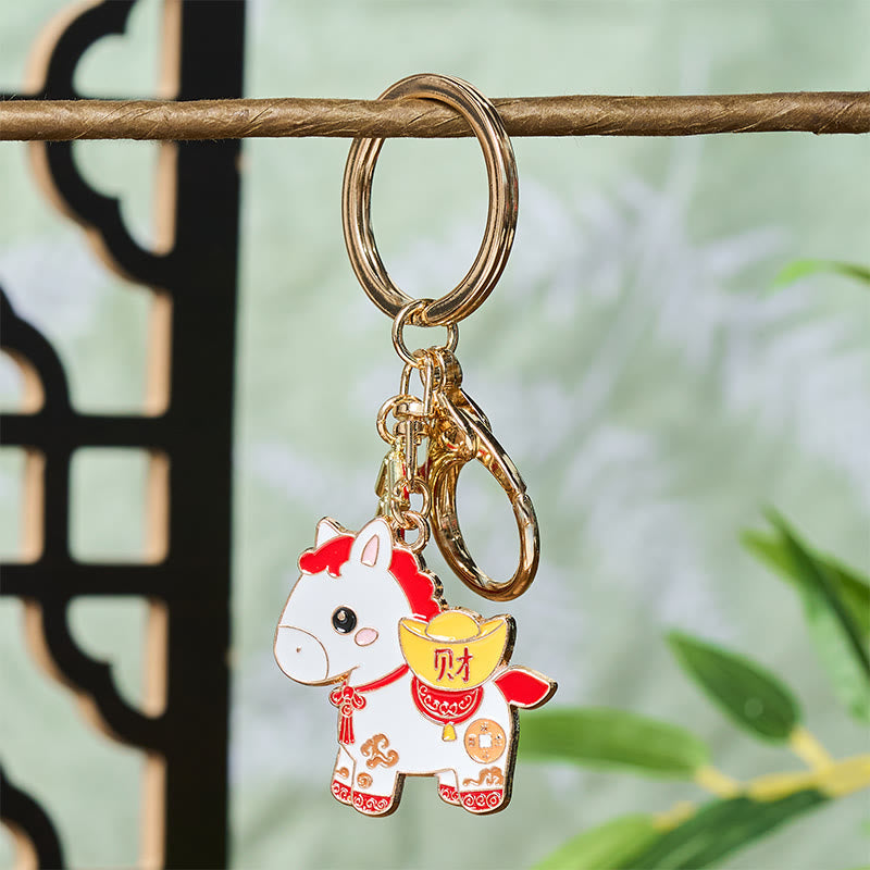 Nimara Ritual "Hoping You Have a Joyful Year" Year of the Horse Ingot Red Firecrackers Alloy Key Chain Includes Gift Message Card