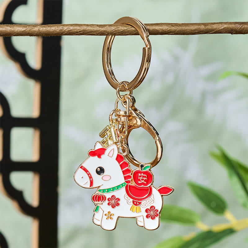 Nimara Ritual "Hoping You Have a Joyful Year" Year of the Horse Ingot Red Firecrackers Alloy Key Chain Includes Gift Message Card