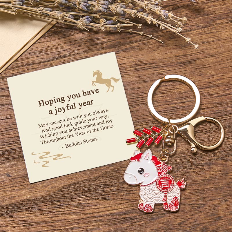 Nimara Ritual "Hoping You Have a Joyful Year" Year of the Horse Ingot Red Firecrackers Alloy Key Chain Includes Gift Message Card