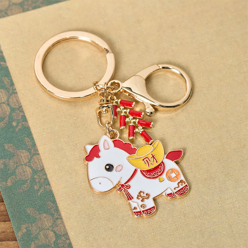 Nimara Ritual "Hoping You Have a Joyful Year" Year of the Horse Ingot Red Firecrackers Alloy Key Chain Includes Gift Message Card