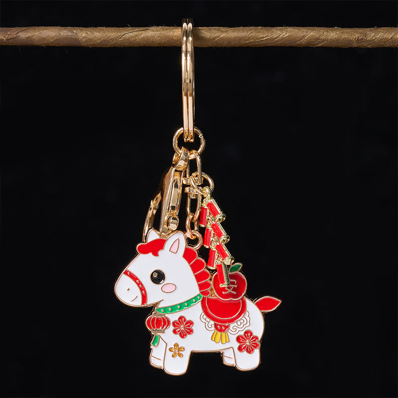 Nimara Ritual "Hoping You Have a Joyful Year" Year of the Horse Ingot Red Firecrackers Alloy Key Chain Includes Gift Message Card