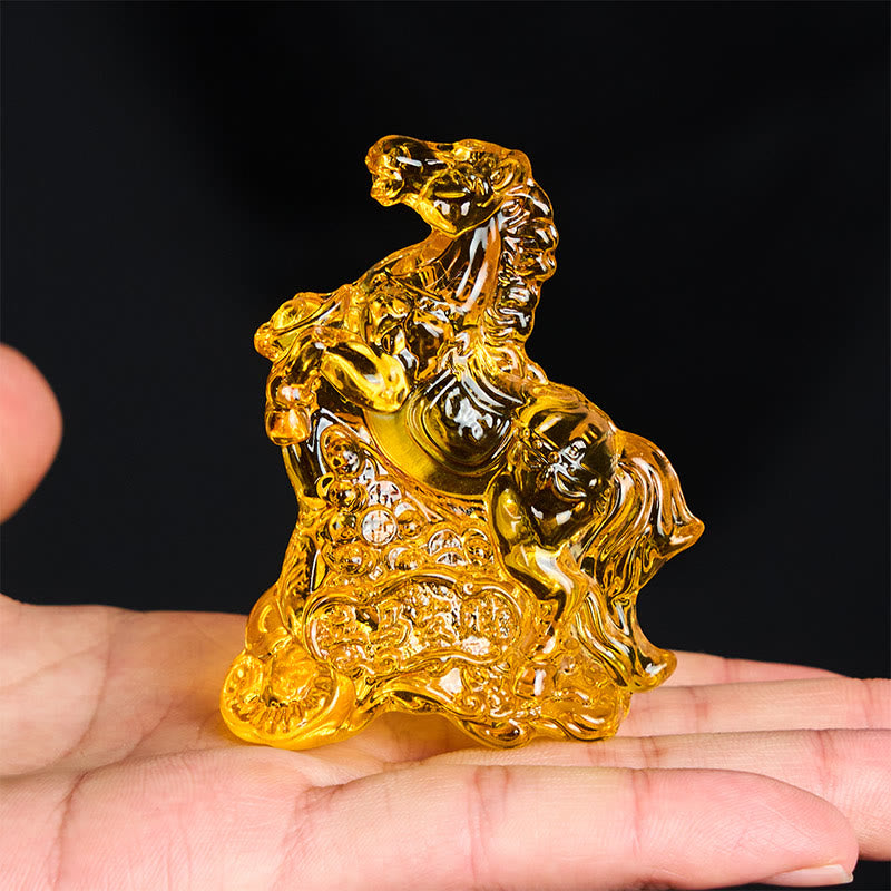 Nimara Ritual "Hoping You Success and Good Luck" Year Of The Horse Ingot Get Rich Fast Mini Liuli Crystal Decoration Includes Gift Message Card