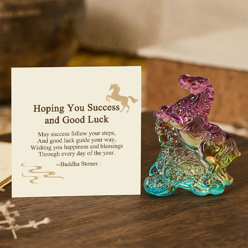 Nimara Ritual "Hoping You Success and Good Luck" Year Of The Horse Ingot Get Rich Fast Mini Liuli Crystal Decoration Includes Gift Message Card