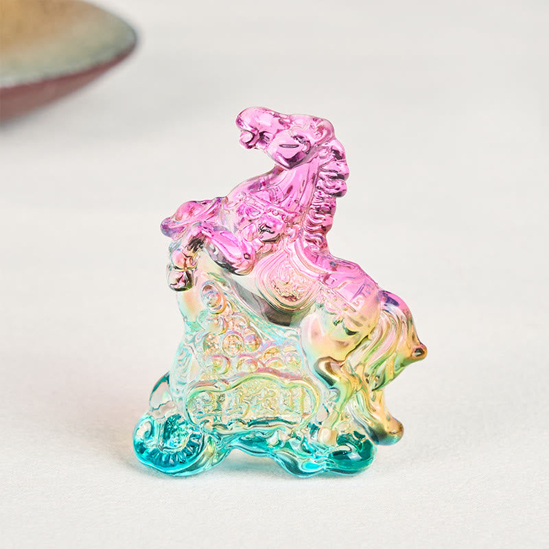 Nimara Ritual "Hoping You Success and Good Luck" Year Of The Horse Ingot Get Rich Fast Mini Liuli Crystal Decoration Includes Gift Message Card