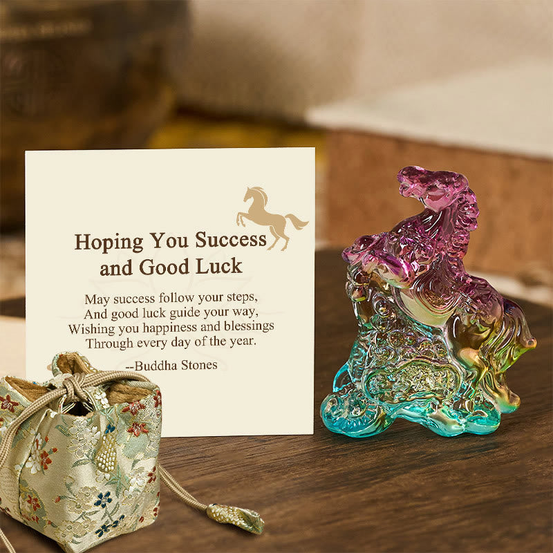 Nimara Ritual "Hoping You Success and Good Luck" Year Of The Horse Ingot Get Rich Fast Mini Liuli Crystal Decoration Includes Gift Message Card