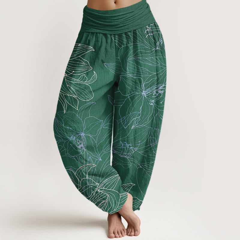 Nimara Ritual Pure Cotton Minimalist Style Flower Pattern Women's Elastic Waist Harem Pants
