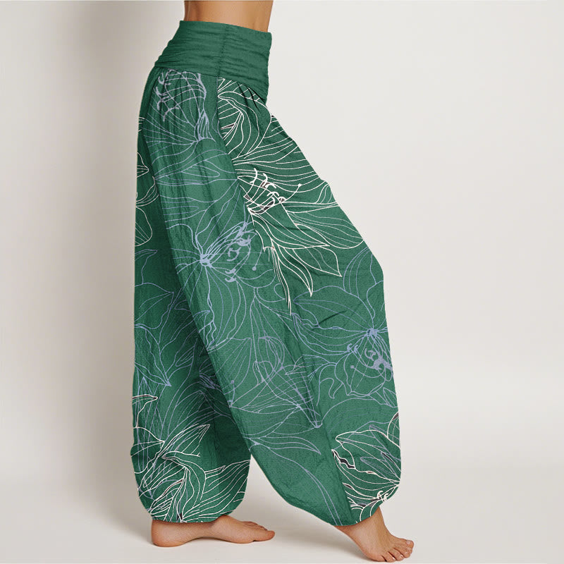 Nimara Ritual Pure Cotton Minimalist Style Flower Pattern Women's Elastic Waist Harem Pants
