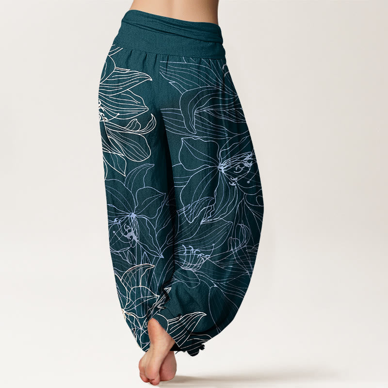 Nimara Ritual Pure Cotton Minimalist Style Flower Pattern Women's Elastic Waist Harem Pants