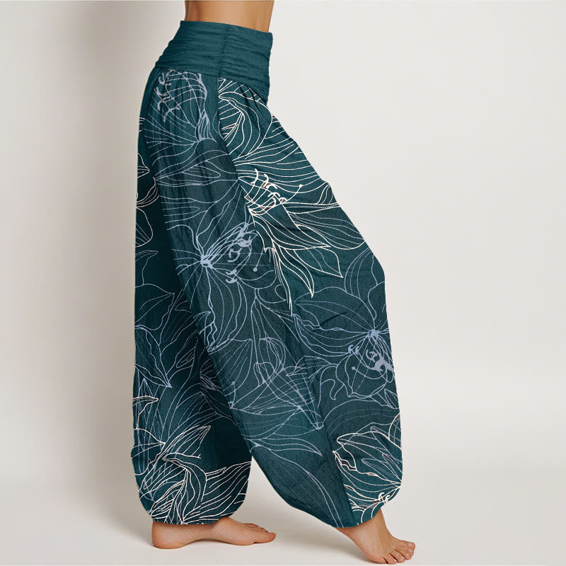 Nimara Ritual Pure Cotton Minimalist Style Flower Pattern Women's Elastic Waist Harem Pants