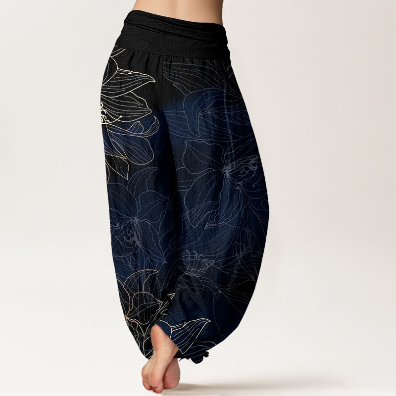 Nimara Ritual Pure Cotton Minimalist Style Flower Pattern Women's Elastic Waist Harem Pants