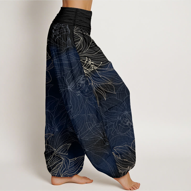 Nimara Ritual Pure Cotton Minimalist Style Flower Pattern Women's Elastic Waist Harem Pants