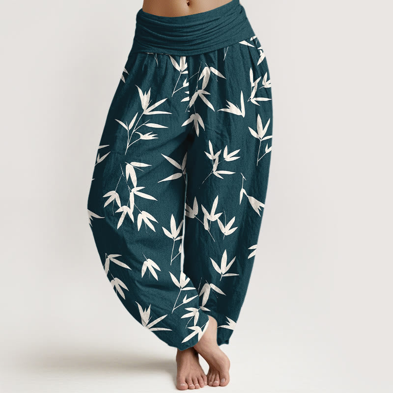 Nimara Ritual Pure Cotton Simple Elegant Bamboo Leaf Pattern Women's Elastic Waist Harem Pants