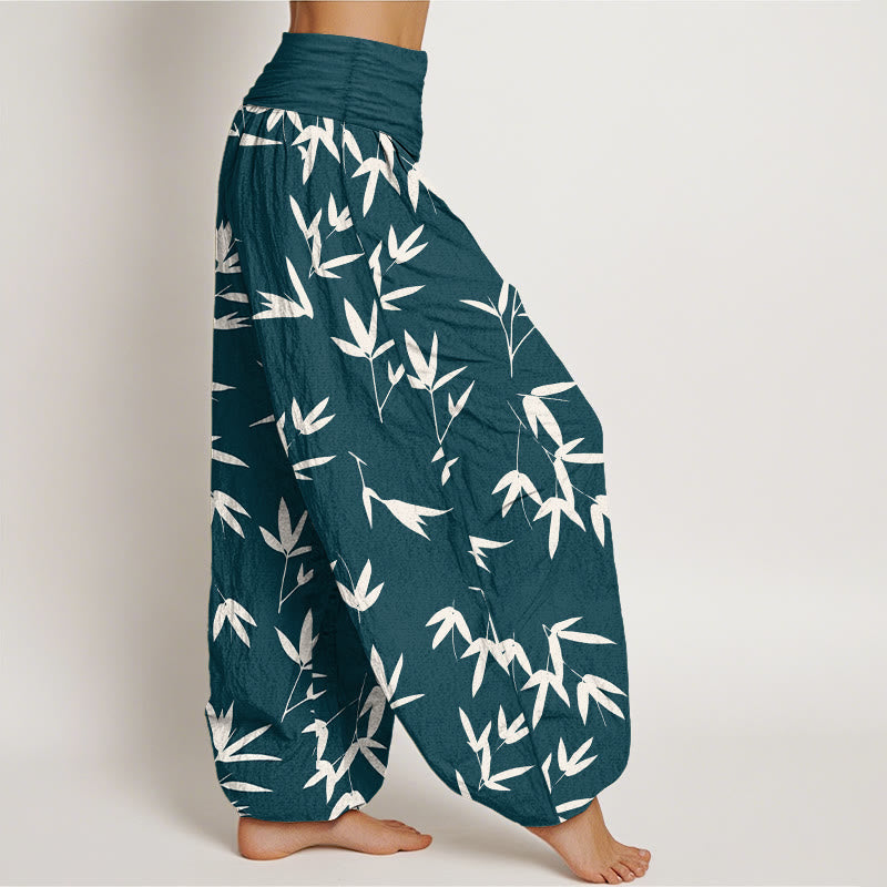 Nimara Ritual Pure Cotton Simple Elegant Bamboo Leaf Pattern Women's Elastic Waist Harem Pants