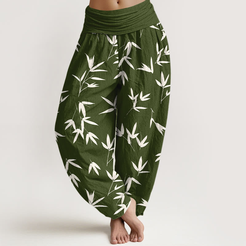 Nimara Ritual Pure Cotton Simple Elegant Bamboo Leaf Pattern Women's Elastic Waist Harem Pants