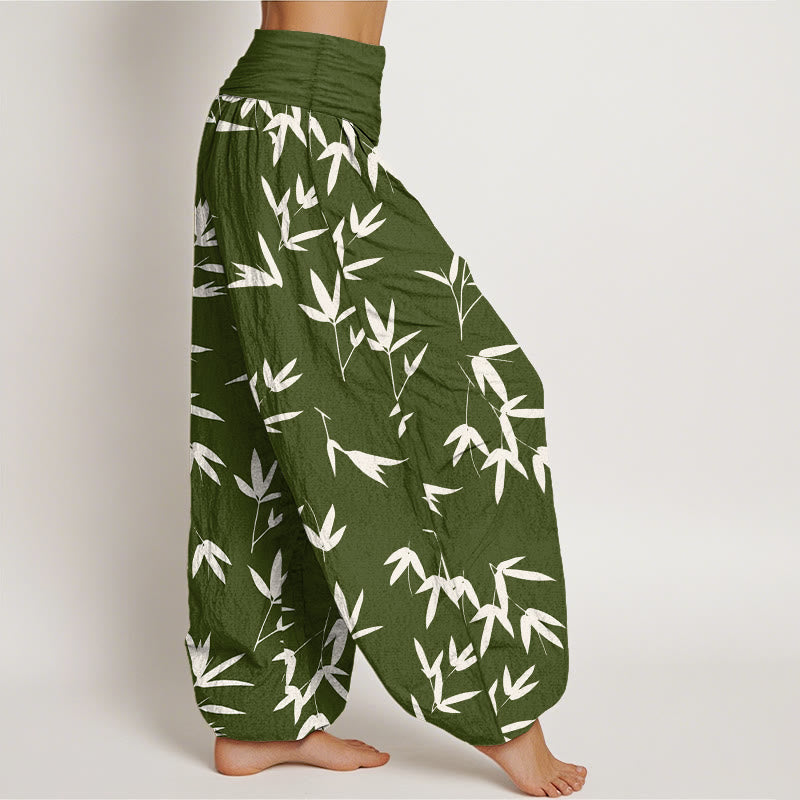 Nimara Ritual Pure Cotton Simple Elegant Bamboo Leaf Pattern Women's Elastic Waist Harem Pants