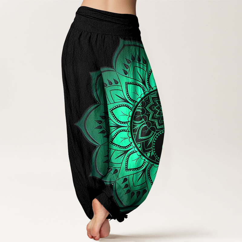 Nimara Ritual Cotton Symmetrical Mandala Pattern Women's Elastic Waist Harem Pants