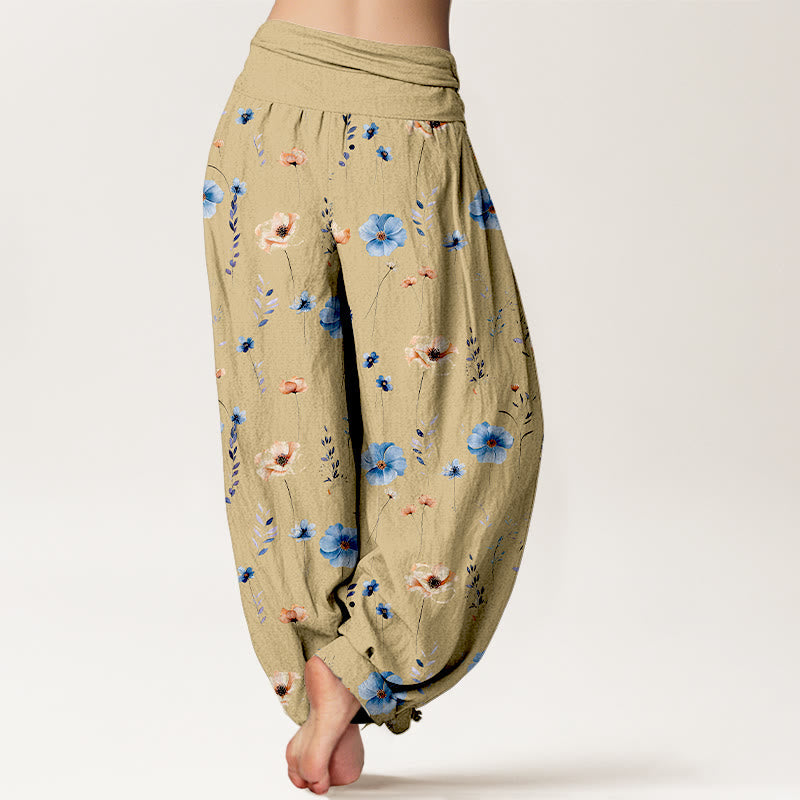 Nimara Ritual Cotton Fresh Refined Flower Pattern Women's Elastic Waist Harem Pants