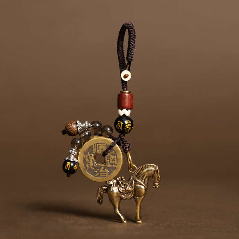 Nimara Ritual Year Of The Horse Copper Brass Five-Emperor Coins Om Mani Padme Hum Protection Key Chain
