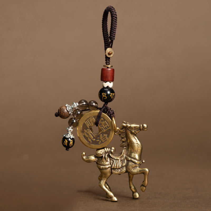 Nimara Ritual Year Of The Horse Copper Brass Five-Emperor Coins Om Mani Padme Hum Protection Key Chain