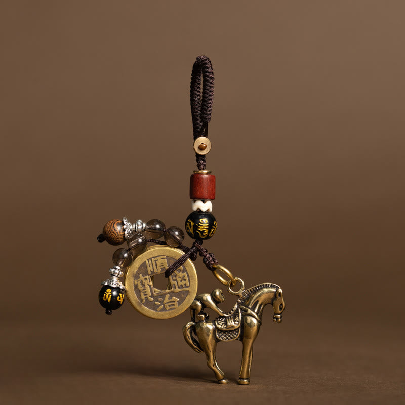 Nimara Ritual Year Of The Horse Copper Brass Five-Emperor Coins Om Mani Padme Hum Protection Key Chain