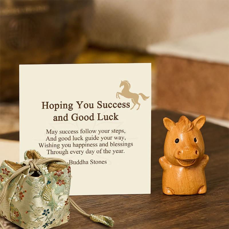 Nimara Ritual "Hoping You Success and Good Luck" Mini Year of the Horse Linden Wood Prosperity Decoration Includes Gift Message Card