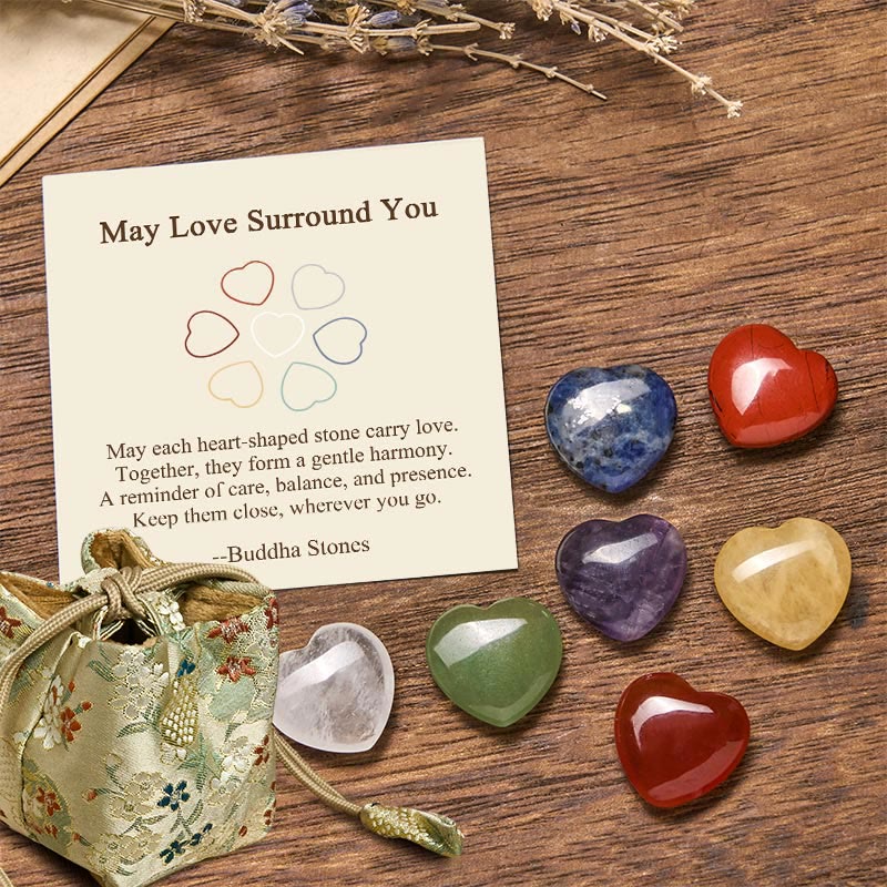 Nimara Ritual "May Love Surround You" Natural 6Pcs Small Amethyst Red Jasper Red Agate Topaz Green Aventurine Love Stone Decoration Includes Gift Message Card