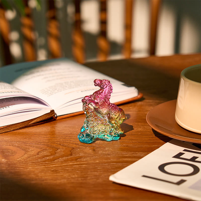Nimara Ritual "Hoping You Success and Good Luck" Year Of The Horse Ingot Get Rich Fast Mini Liuli Crystal Decoration Includes Gift Message Card