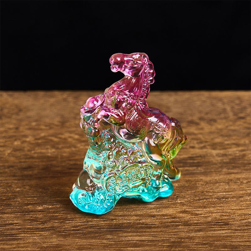 Nimara Ritual "Hoping You Success and Good Luck" Year Of The Horse Ingot Get Rich Fast Mini Liuli Crystal Decoration Includes Gift Message Card