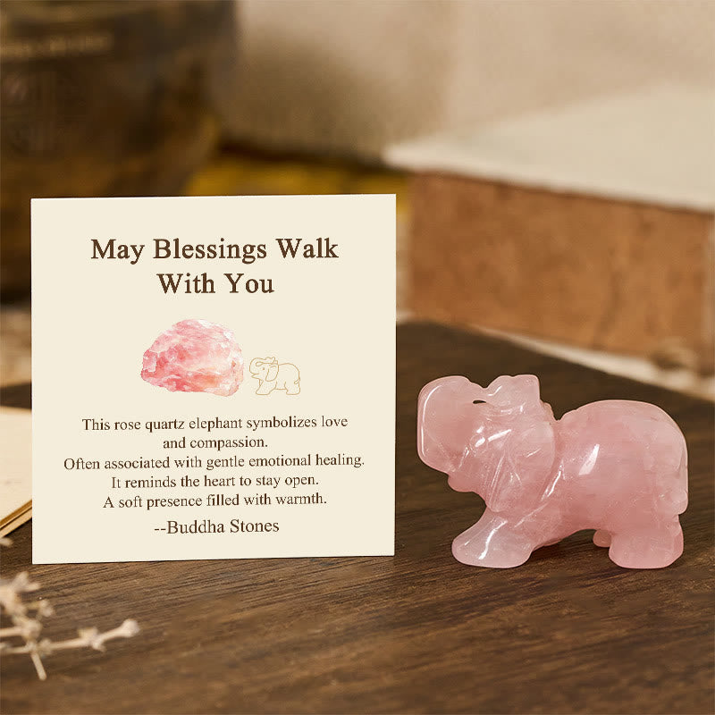 Nimara Ritual ''May Blessings Walk With You'' Natural Small Elephant Amazonite Amethyst Jade Black Obsidian Stone Decoration Includes Gift Message Card