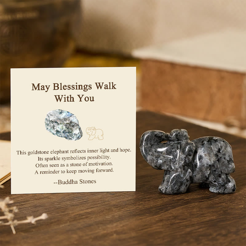 Nimara Ritual ''May Blessings Walk With You'' Natural Small Elephant Amazonite Amethyst Jade Black Obsidian Stone Decoration Includes Gift Message Card