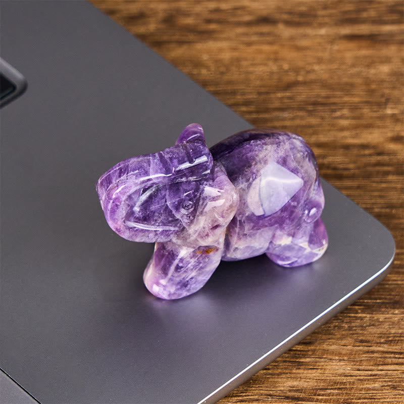 Nimara Ritual ''May Blessings Walk With You'' Natural Small Elephant Amazonite Amethyst Jade Black Obsidian Stone Decoration Includes Gift Message Card
