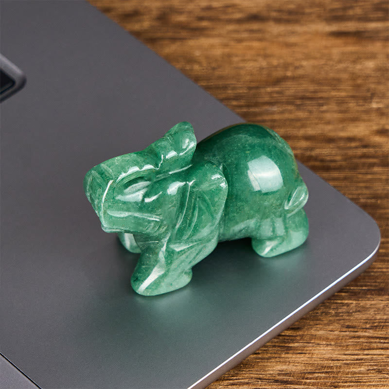 Nimara Ritual ''May Blessings Walk With You'' Natural Small Elephant Amazonite Amethyst Jade Black Obsidian Stone Decoration Includes Gift Message Card